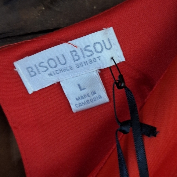 Bisou Bisou Michele Bohbot Red Peplum Blouse Top Nwt SZ Large - Picture 3 of 5